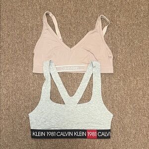 Calvin Klein Nude & Gray Bralette Duo. Size Medium